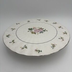 Gorham Lady Anne Floral Platinum Rim Cake Serving Plate 11.5" Fine China USA